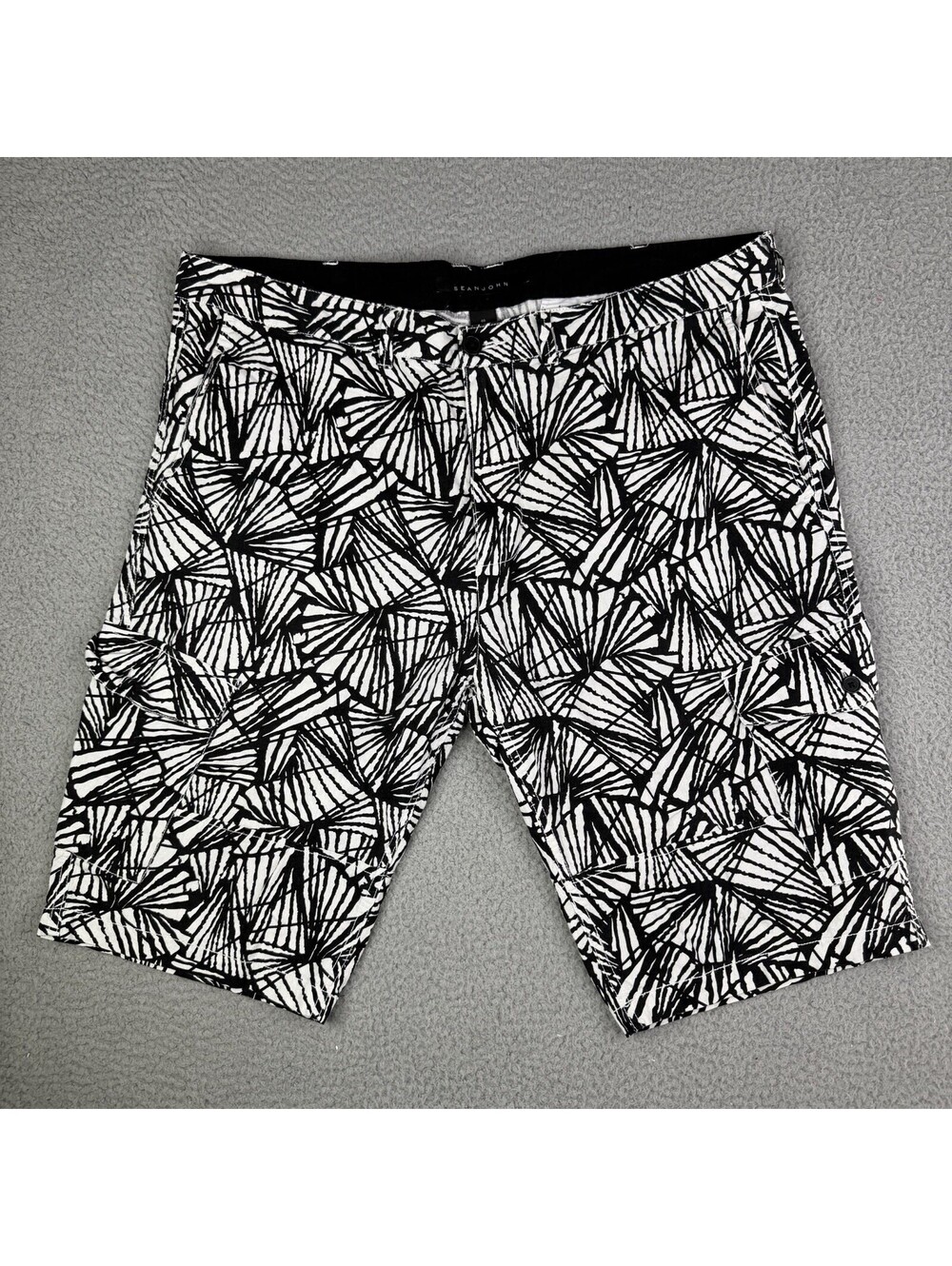 Sean John Y2K Linen Blend Black White Cargo Shorts Men's 40x12